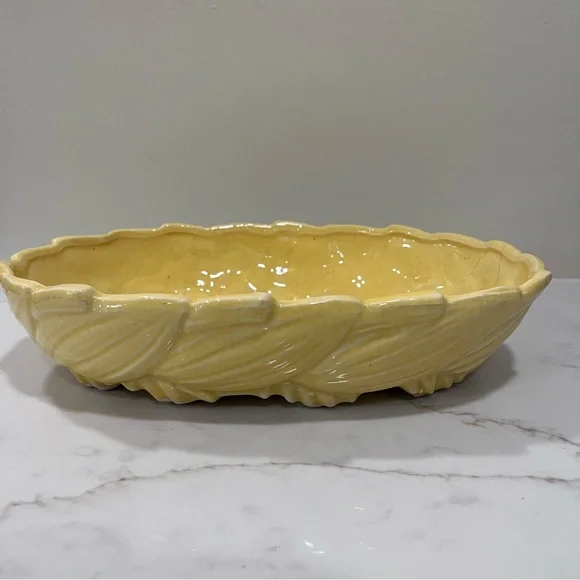 Vintage McCoy Yellow Pottery Bowl | Leaf & Swirl Design | Mid-Century Modern MCM - Picture 1 of 8